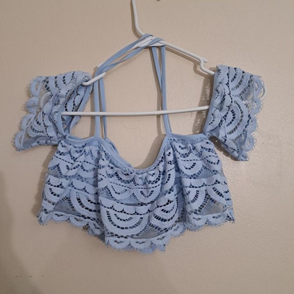 PILYQ Off Shoulder Bikini Top Baby Blue Size 16